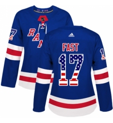 Women's Adidas New York Rangers #17 Jesper Fast Authentic Royal Blue USA Flag Fashion NHL Jersey