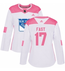 Women's Adidas New York Rangers #17 Jesper Fast Authentic White/Pink Fashion NHL Jersey
