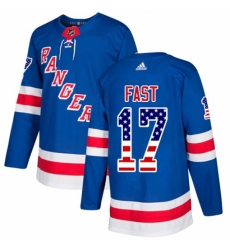 Youth Adidas New York Rangers #17 Jesper Fast Authentic Royal Blue USA Flag Fashion NHL Jersey