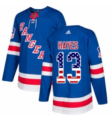 Men's Adidas New York Rangers #13 Kevin Hayes Authentic Royal Blue USA Flag Fashion NHL Jersey