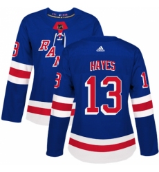 Women's Adidas New York Rangers #13 Kevin Hayes Authentic Royal Blue Home NHL Jersey