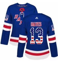 Women's Adidas New York Rangers #13 Kevin Hayes Authentic Royal Blue USA Flag Fashion NHL Jersey