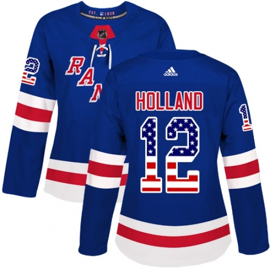Women's Adidas New York Rangers #12 Peter Holland Authentic Royal Blue USA Flag Fashion NHL Jersey Women's Adidas New York Rangers #12 Peter Holland Authentic Royal Blue USA Flag Fashion NHL Jersey