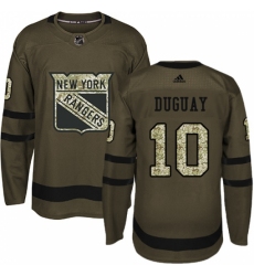 Men's Adidas New York Rangers #10 Ron Duguay Authentic Green Salute to Service NHL Jersey