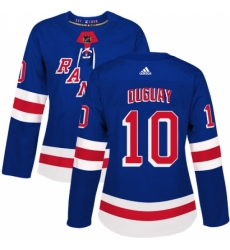 Women's Adidas New York Rangers #10 Ron Duguay Authentic Royal Blue Home NHL Jersey