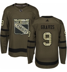 Men's Adidas New York Rangers #9 Adam Graves Authentic Green Salute to Service NHL Jersey