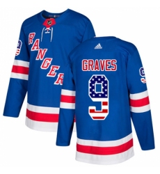 Men's Adidas New York Rangers #9 Adam Graves Authentic Royal Blue USA Flag Fashion NHL Jersey