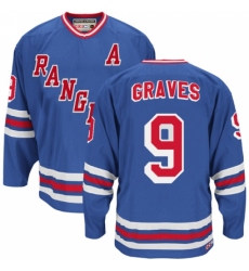Men's CCM New York Rangers #9 Adam Graves Authentic Royal Blue Heroes of Hockey Alumni Throwback NHL Jersey