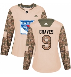 Women's Adidas New York Rangers #9 Adam Graves Authentic Camo Veterans Day Practice NHL Jersey