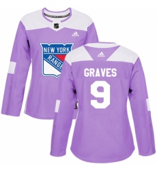 Women's Adidas New York Rangers #9 Adam Graves Authentic Purple Fights Cancer Practice NHL Jersey