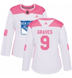 Women's Adidas New York Rangers #9 Adam Graves Authentic White/Pink Fashion NHL Jersey