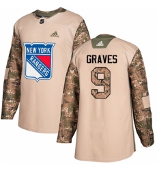 Youth Adidas New York Rangers #9 Adam Graves Authentic Camo Veterans Day Practice NHL Jersey