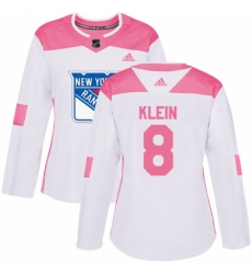 Women's Adidas New York Rangers #8 Kevin Klein Authentic White/Pink Fashion NHL Jersey