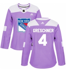 Women's Adidas New York Rangers #4 Ron Greschner Authentic Purple Fights Cancer Practice NHL Jersey