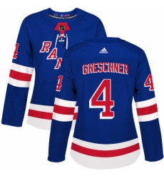 Women's Adidas New York Rangers #4 Ron Greschner Authentic Royal Blue Home NHL Jersey