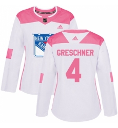 Women's Adidas New York Rangers #4 Ron Greschner Authentic White/Pink Fashion NHL Jersey