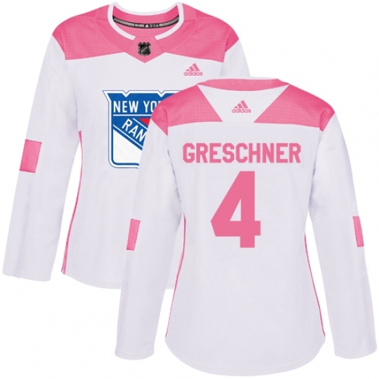 Women's Adidas New York Rangers #4 Ron Greschner Authentic White/Pink Fashion NHL Jersey Women's Adidas New York Rangers #4 Ron Greschner Authentic White/Pink Fashion NHL Jersey