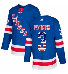 Men's Adidas New York Rangers #3 James Patrick Authentic Royal Blue USA Flag Fashion NHL Jersey
