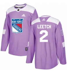 Men's Adidas New York Rangers #2 Brian Leetch Authentic Purple Fights Cancer Practice NHL Jersey