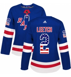 Women's Adidas New York Rangers #2 Brian Leetch Authentic Royal Blue USA Flag Fashion NHL Jersey