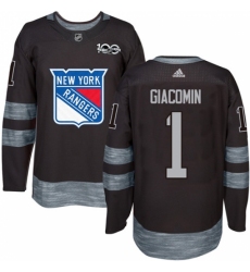 Men's Adidas New York Rangers #1 Eddie Giacomin Authentic Black 1917-2017 100th Anniversary NHL Jersey