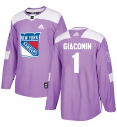 Men's Adidas New York Rangers #1 Eddie Giacomin Authentic Purple Fights Cancer Practice NHL Jersey