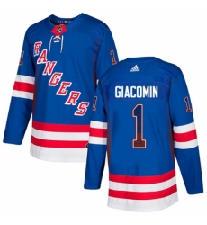 Men's Adidas New York Rangers #1 Eddie Giacomin Authentic Royal Blue Drift Fashion NHL Jersey