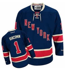 Men's Reebok New York Rangers #1 Eddie Giacomin Authentic Navy Blue Third NHL Jersey