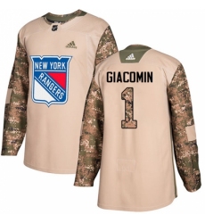 Youth Adidas New York Rangers #1 Eddie Giacomin Authentic Camo Veterans Day Practice NHL Jersey