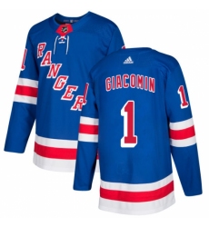 Youth Adidas New York Rangers #1 Eddie Giacomin Authentic Royal Blue Home NHL Jersey