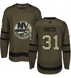 Men's Adidas New York Islanders #31 Billy Smith Authentic Green Salute to Service NHL Jersey
