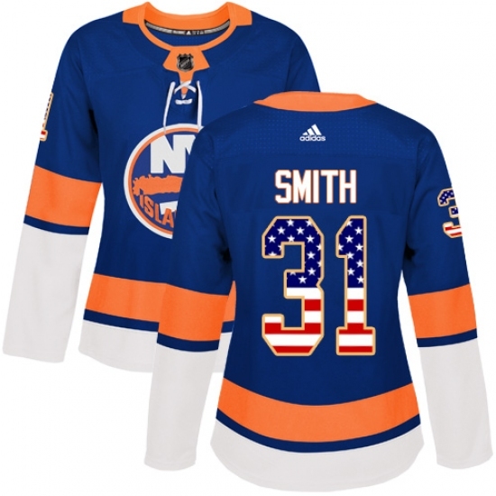 Women's Adidas New York Islanders #31 Billy Smith Authentic Royal Blue USA Flag Fashion NHL Jersey Women's Adidas New York Islanders #31 Billy Smith Authentic Royal Blue USA Flag Fashion NHL Jersey