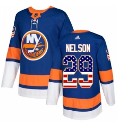 Men's Adidas New York Islanders #29 Brock Nelson Authentic Royal Blue USA Flag Fashion NHL Jersey