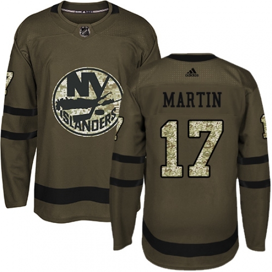 Men's Adidas New York Islanders #17 Matt Martin Authentic Green Salute to Service NHL Jersey Men's Adidas New York Islanders #17 Matt Martin Authentic Green Salute to Service NHL Jersey