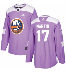 Men's Adidas New York Islanders #17 Matt Martin Authentic Purple Fights Cancer Practice NHL Jersey