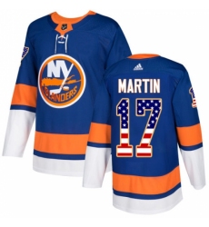 Men's Adidas New York Islanders #17 Matt Martin Authentic Royal Blue USA Flag Fashion NHL Jersey