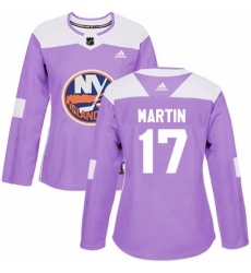 Women's Adidas New York Islanders #17 Matt Martin Authentic Purple Fights Cancer Practice NHL Jersey