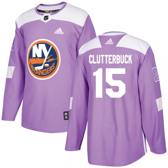 Men's Adidas New York Islanders #15 Cal Clutterbuck Authentic Purple Fights Cancer Practice NHL Jersey Men's Adidas New York Islanders #15 Cal Clutterbuck Authentic Purple Fights Cancer Practice NHL Jersey