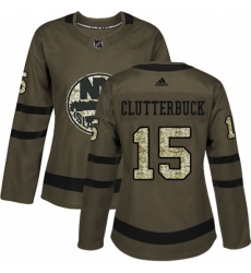 Women's Adidas New York Islanders #15 Cal Clutterbuck Authentic Green Salute to Service NHL Jersey