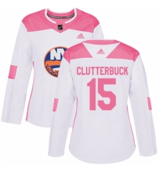 Women's Adidas New York Islanders #15 Cal Clutterbuck Authentic White/Pink Fashion NHL Jersey