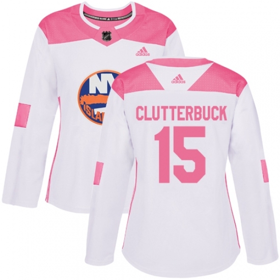 Women's Adidas New York Islanders #15 Cal Clutterbuck Authentic White/Pink Fashion NHL Jersey Women's Adidas New York Islanders #15 Cal Clutterbuck Authentic White/Pink Fashion NHL Jersey