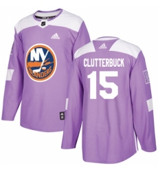 Youth Adidas New York Islanders #15 Cal Clutterbuck Authentic Purple Fights Cancer Practice NHL Jersey