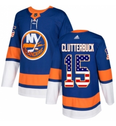 Youth Adidas New York Islanders #15 Cal Clutterbuck Authentic Royal Blue USA Flag Fashion NHL Jersey