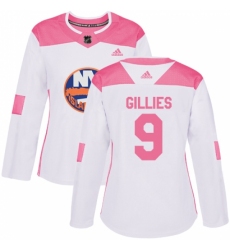 Women's Adidas New York Islanders #9 Clark Gillies Authentic White/Pink Fashion NHL Jersey
