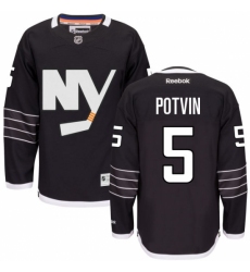 Women's Reebok New York Islanders #5 Denis Potvin Authentic Black Third NHL Jersey