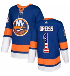 Men's Adidas New York Islanders #1 Thomas Greiss Authentic Royal Blue USA Flag Fashion NHL Jersey