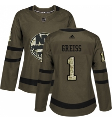 Women's Adidas New York Islanders #1 Thomas Greiss Authentic Green Salute to Service NHL Jersey