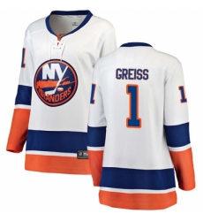 Women's New York Islanders #1 Thomas Greiss Fanatics Branded White Away Breakaway NHL Jersey