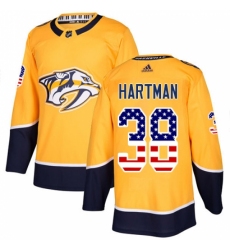 Men's Adidas Nashville Predators #38 Ryan Hartman Authentic Gold USA Flag Fashion NHL Jersey