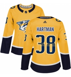 Women's Adidas Nashville Predators #38 Ryan Hartman Authentic Gold Home NHL Jersey